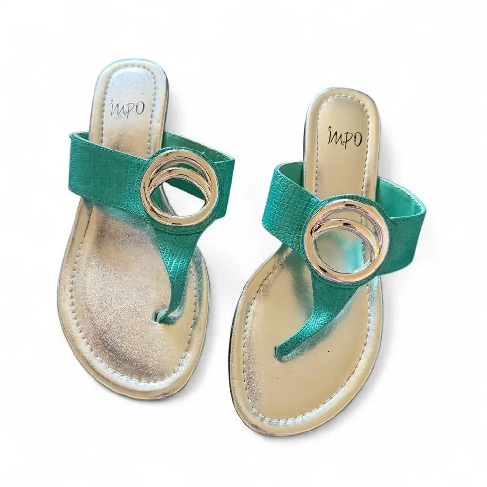 Turquoise teal wedge sandals with